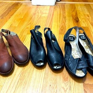 LOT of 3 FLY LONDON SHOES. One NEW, Other 2 lightly used. Excellent condition.